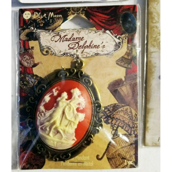 Pendant Lot Darice Blue Moon Acrylic Silver Zinc Victorian Style Jewelry Making - Picture 4 of 14